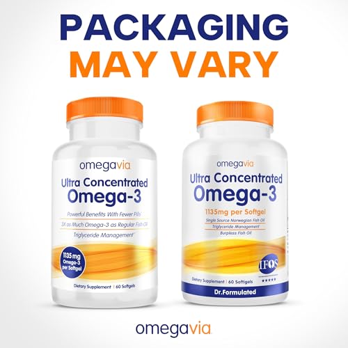 OmegaVia Ultra Concentrated Omega-3 Fish Oil Burpless — 60 Softgels, Triple Strength