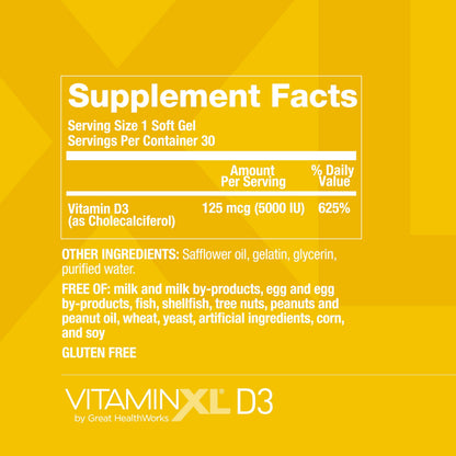 OmegaXL VitaminXL D3 5000 IU Immune Support – 30 Softgels (Non-GMO)