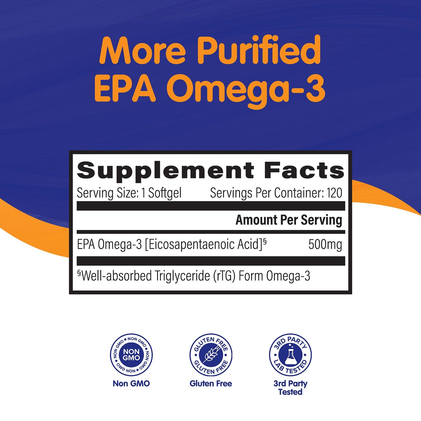 OmegaVia EPA 500 — Purified Omega-3 EPA (Triglyceride), Burpless Fish Oil, IFOS 5★, 120 Softgels