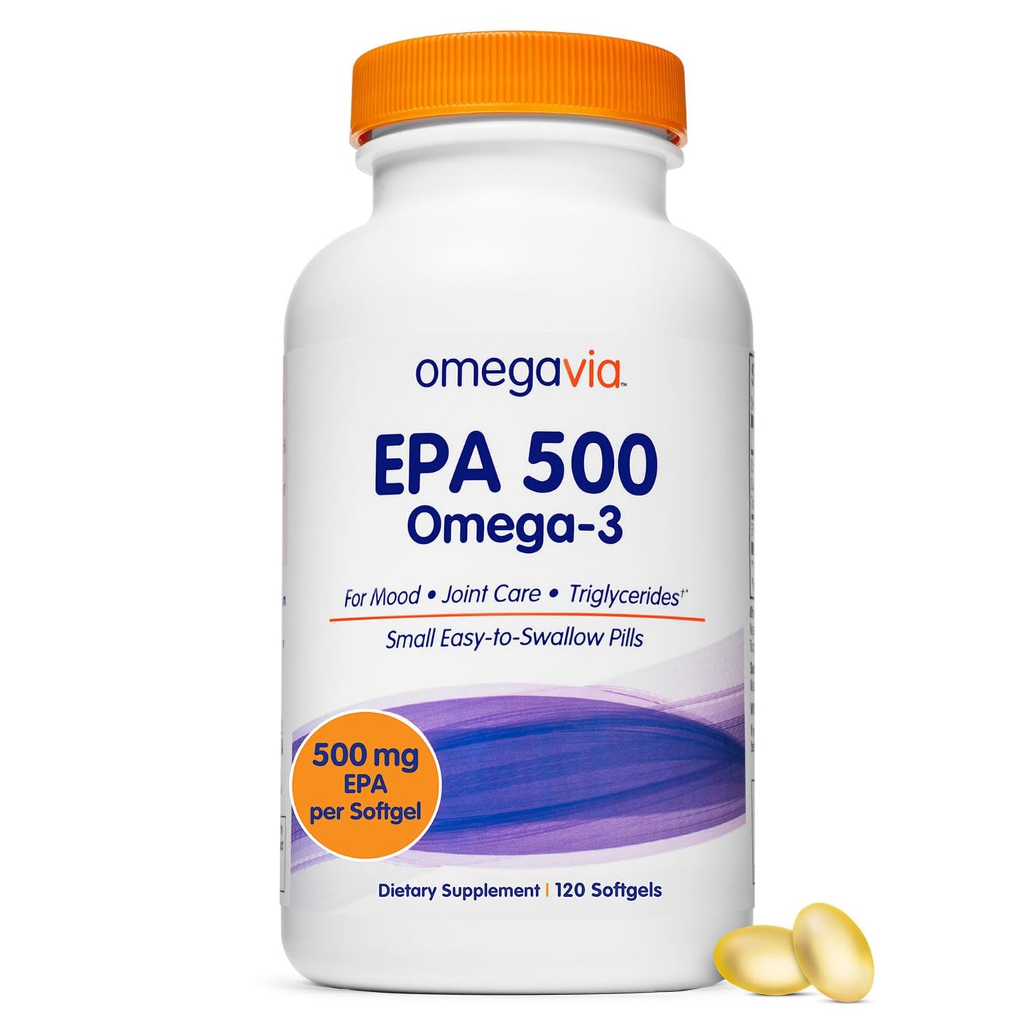 OmegaVia EPA 500 — Purified Omega-3 EPA (Triglyceride), Burpless Fish Oil, IFOS 5★, 120 Softgels