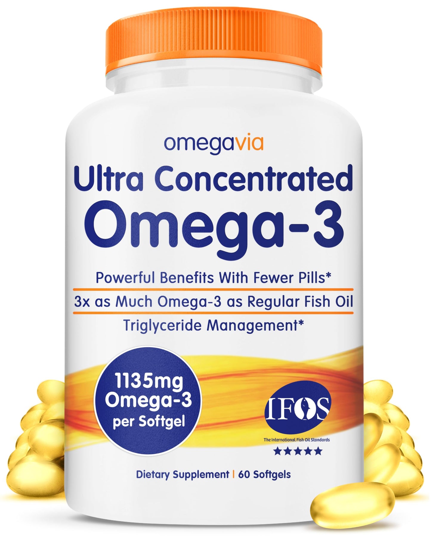 OmegaVia Ultra Concentrated Omega-3 Fish Oil Burpless — 60 Softgels, Triple Strength