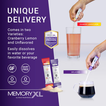 MemoryXL: Magnesium L-Threonate for Focus & Memory — Cranberry Lemon, 30-Stick Pack | OmegaXL