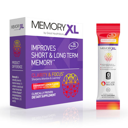 MemoryXL: Magnesium L-Threonate for Focus & Memory — Cranberry Lemon, 30-Stick Pack | OmegaXL