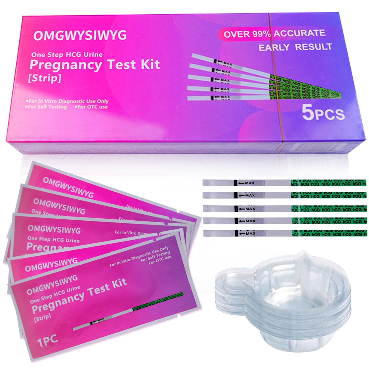 [5 Pack] OMGWYSIWYG Pregnancy Test Strips Bulk – HCG Early Detection, Easy at Home