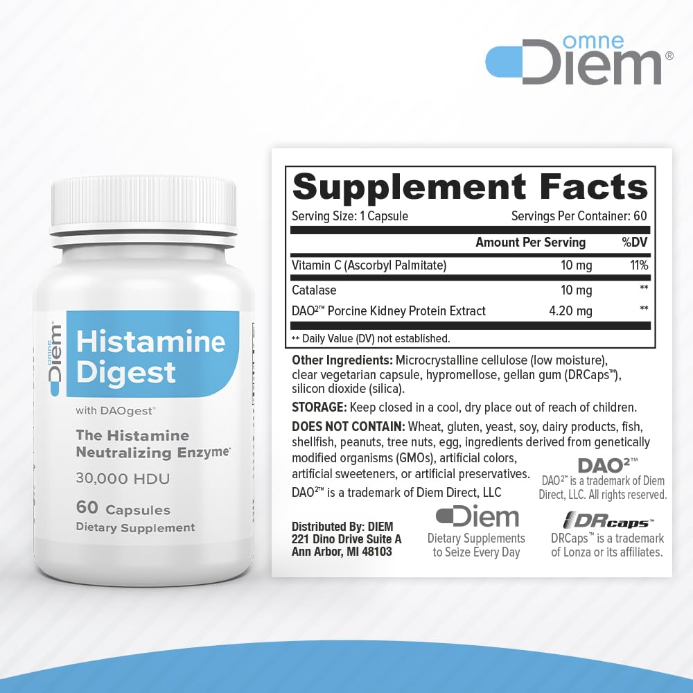 Omne Diem DAO 30,000 HDU – Histamine Digestive Enzyme | 60 Vegetarian Capsules