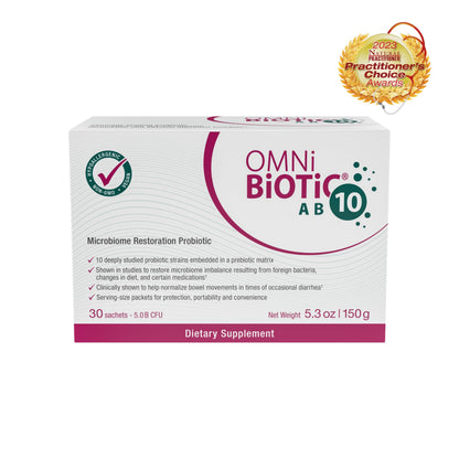 OMNi BiOTiC AB 10 – Clinically Tested Restorative Probiotic for Gut Flora & Digestion (30 Daily Packets) – Vegan, Hypoallergenic, Non-GMO