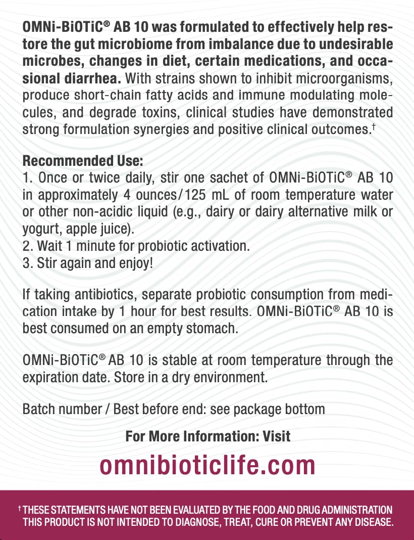 OMNi BiOTiC AB 10 – Clinically Tested Restorative Probiotic for Gut Flora & Digestion (30 Daily Packets) – Vegan, Hypoallergenic, Non-GMO
