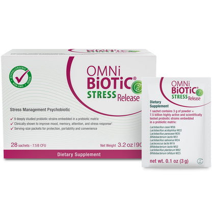 OMNi BiOTiC Stress Release – Probiotic for Stress & Gut-Brain Support (Vegan, Non-GMO, 28 Packets)