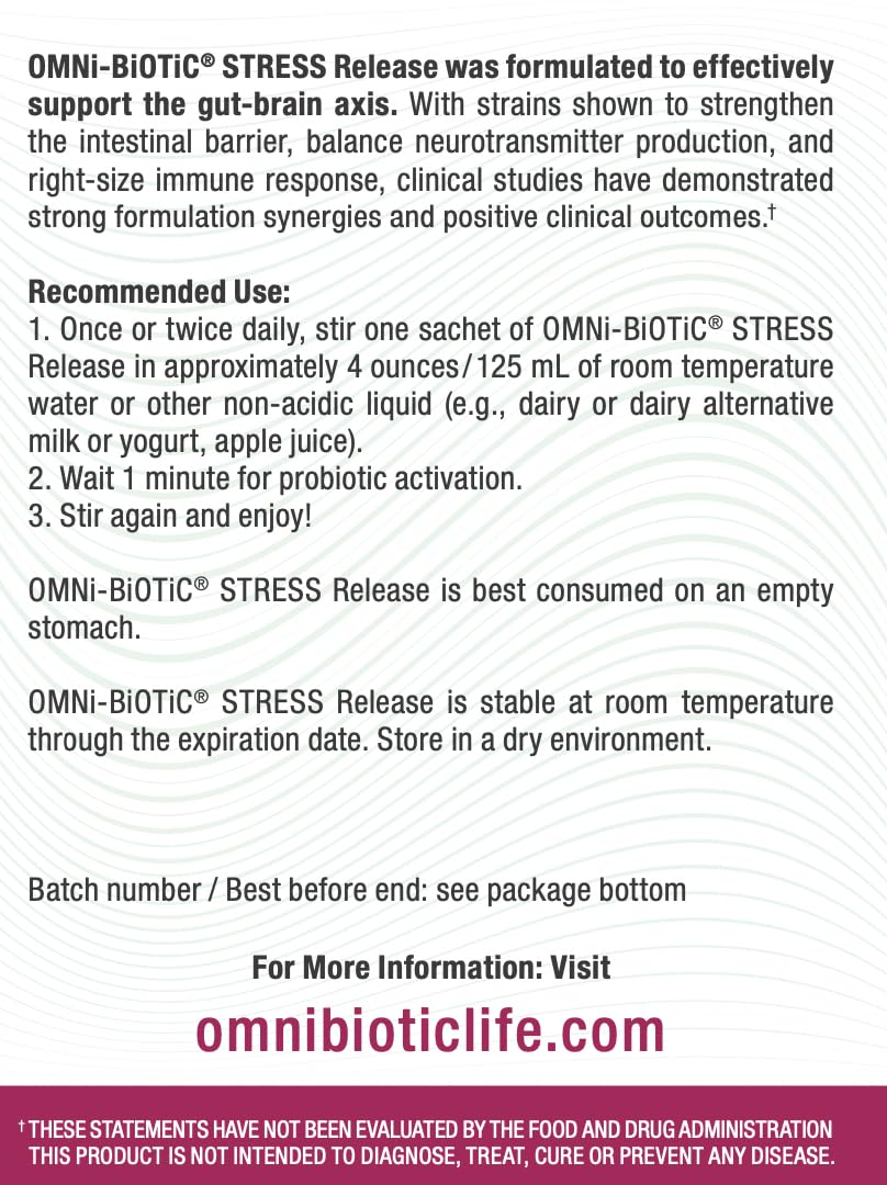 OMNi BiOTiC Stress Release – Probiotic for Stress & Gut-Brain Support (Vegan, Non-GMO, 28 Packets)