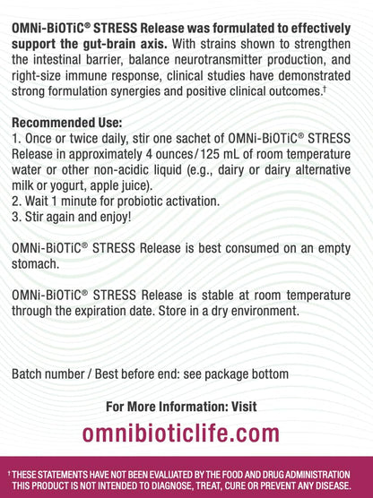 OMNi BiOTiC Stress Release – Probiotic for Stress & Gut-Brain Support (Vegan, Non-GMO, 28 Packets)