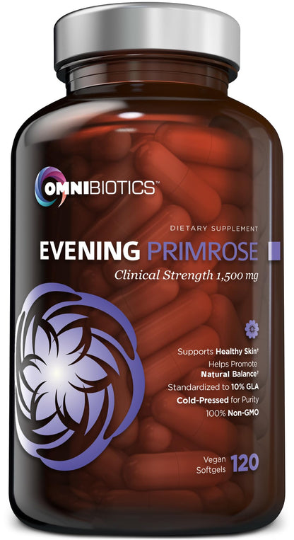 OmniBiotics Organic Evening Primrose Oil 1500mg – Cold-Pressed, 10% GLA, Non-GMO, 120 Vegan Softgel Capsules