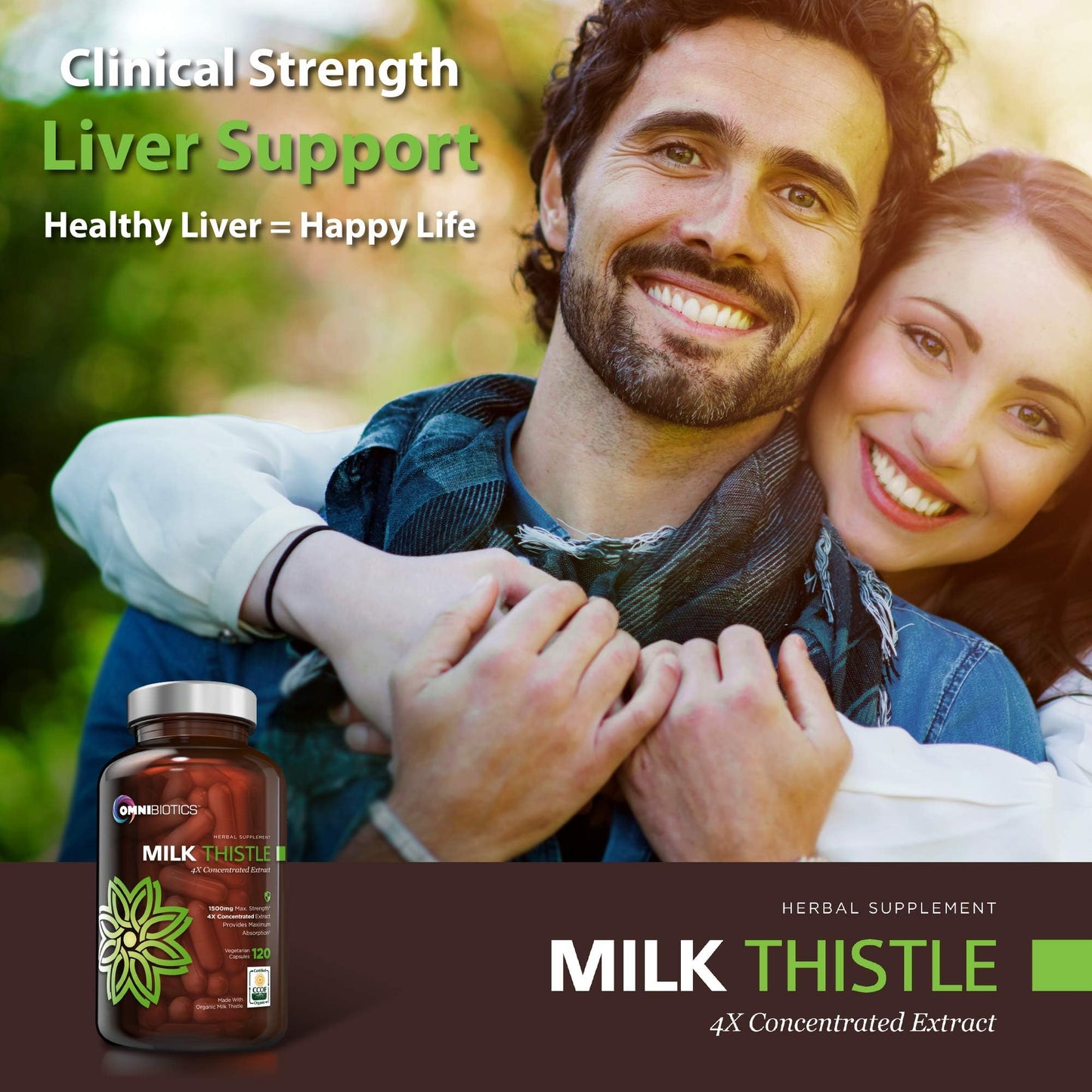 OmniBiotics Organic Milk Thistle 1500mg | 4X Concentrated Extract | 120 Vegan Capsules