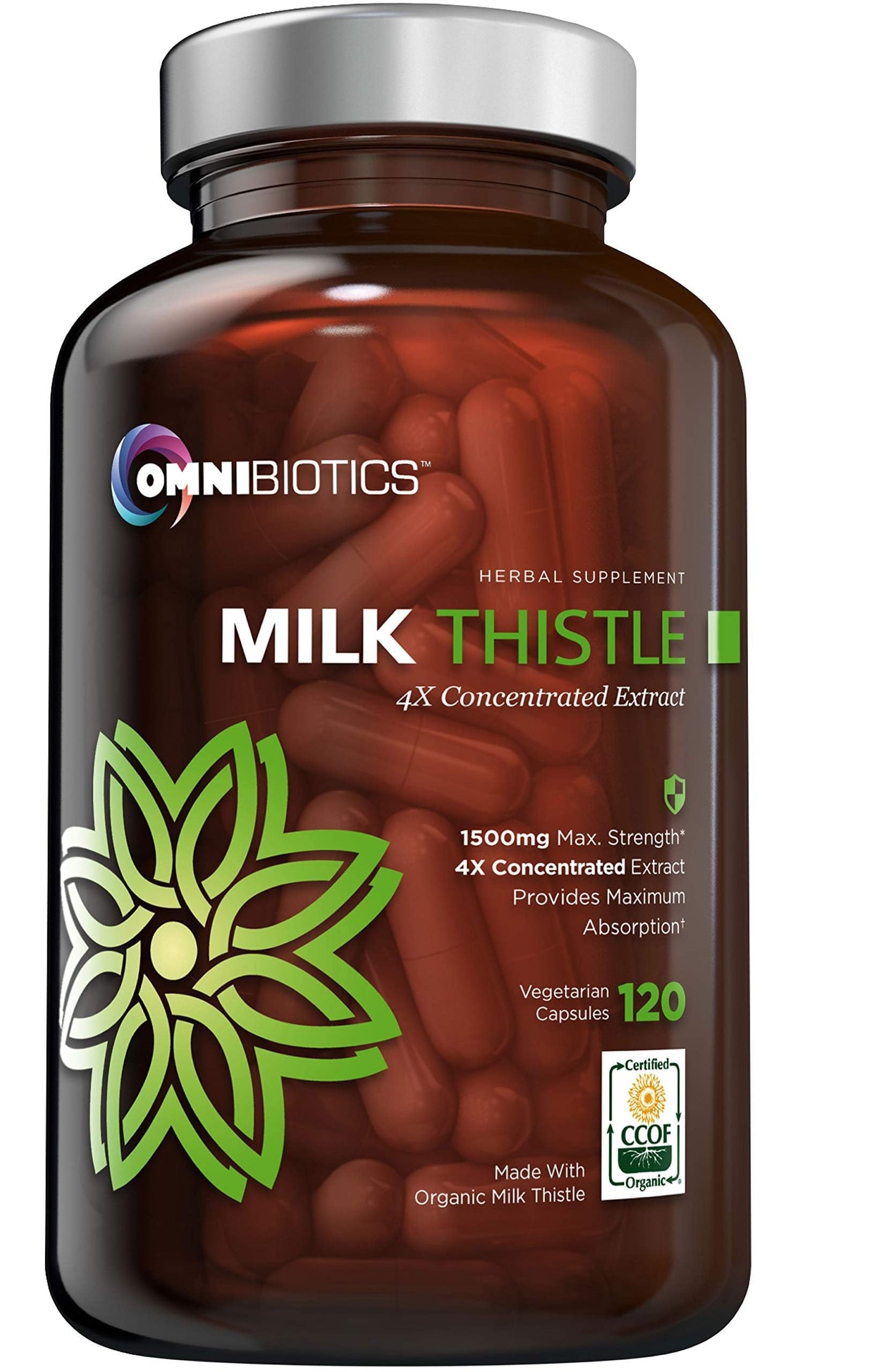 OmniBiotics Organic Milk Thistle 1500mg | 4X Concentrated Extract | 120 Vegan Capsules