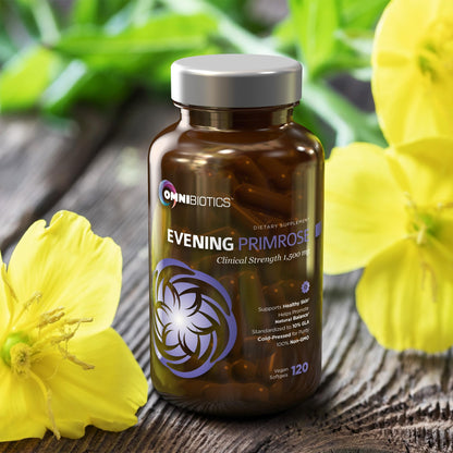 OmniBiotics Organic Evening Primrose Oil 1500mg – Cold-Pressed, 10% GLA, Non-GMO, 120 Vegan Softgel Capsules