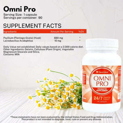 Omnitrition Omni Pro Probiotic Supplement – 24/7 Digestive Support, 90 Capsules