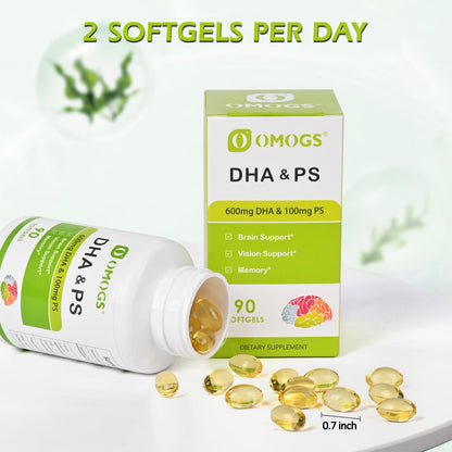 OMOGS Algae DHA 600 mg Softgels with Phosphatidylserine & Walnut Oil
