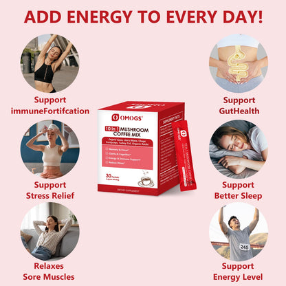 OMOGS Mushroom Coffee – 10-in-1 Extract (Lion's Mane, Reishi, Cordyceps) 30 Servings