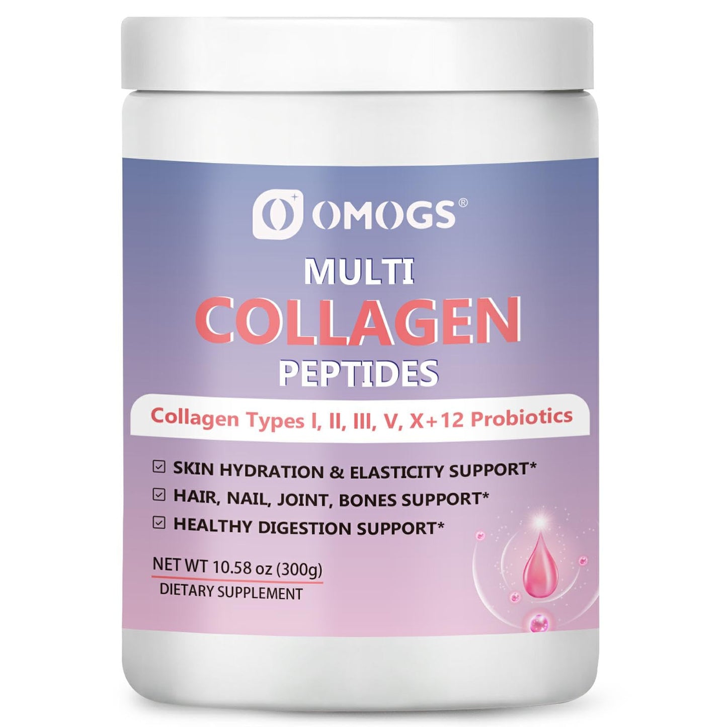 OMOGS Hydrolyzed Collagen Peptide Powder with Prebiotics, Vitamin C & Cranberry Extract – Supports Hair, Skin, Nails, Bones, Digestive & Urinary Health | Non-GMO