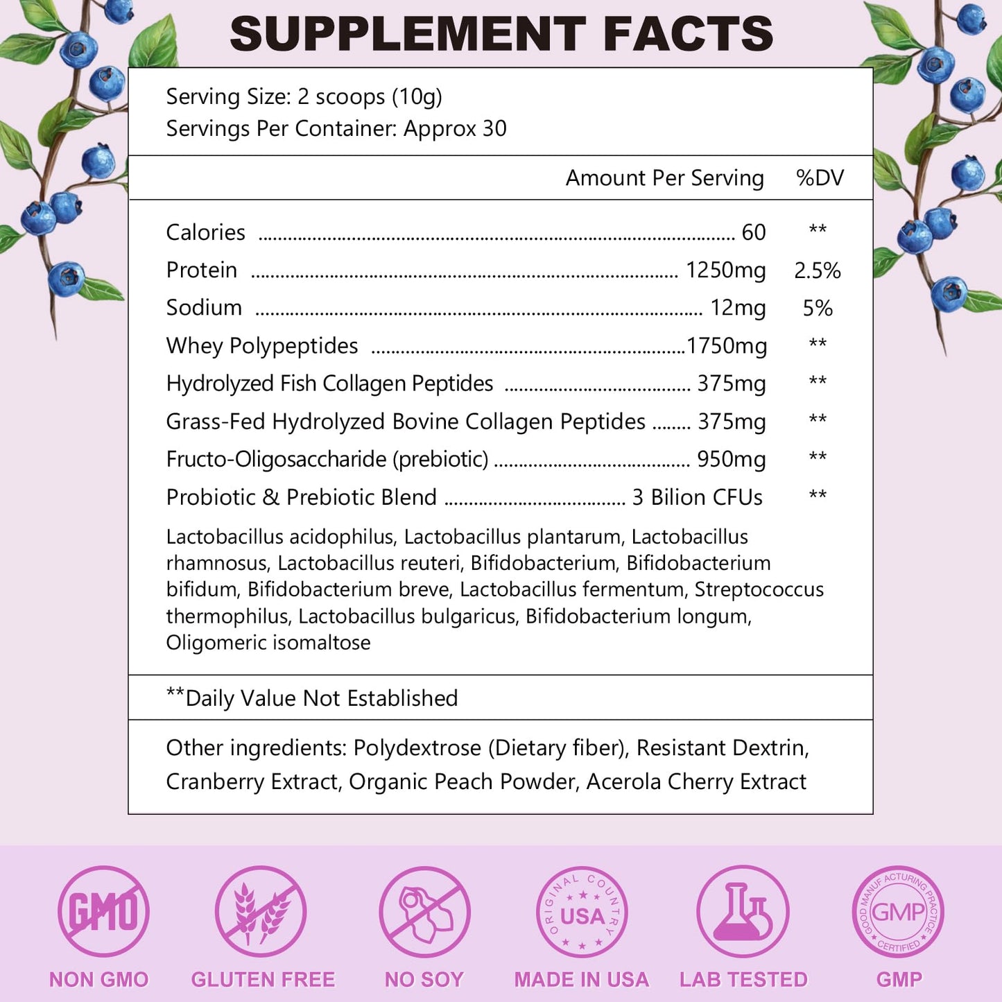OMOGS Hydrolyzed Collagen Peptide Powder with Prebiotics, Vitamin C & Cranberry Extract – Supports Hair, Skin, Nails, Bones, Digestive & Urinary Health | Non-GMO