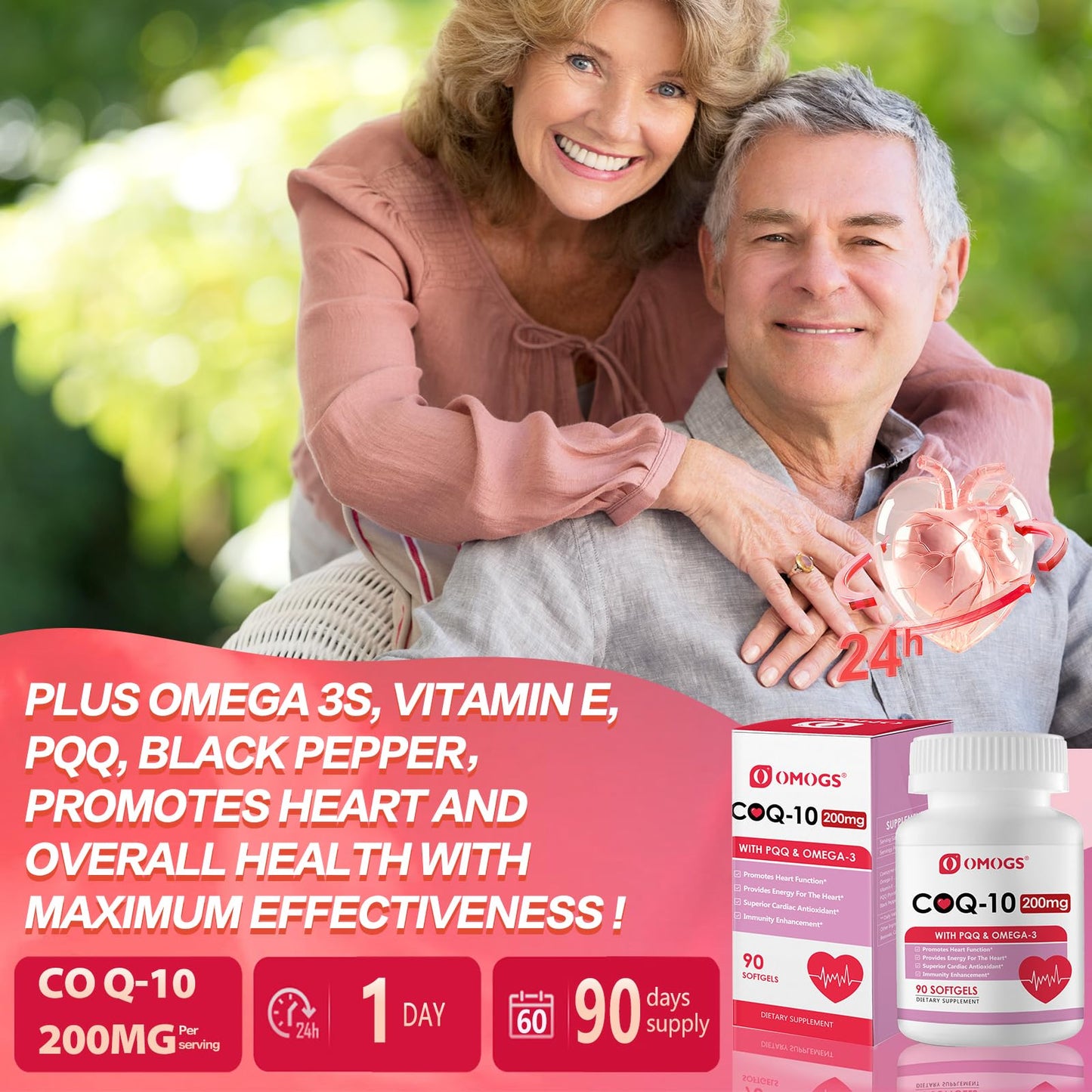 OMOGS CoQ10 200mg Softgels – High-Absorption CoQ10 for Heart Health, Immunity & Energy (Gluten Free, 90 Softgels)