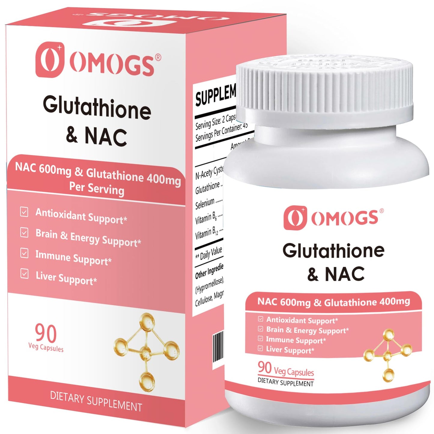 OMOGS Glutathione & NAC Supplement – Liver Health, Antioxidant Support | Vegan & Gluten-Free