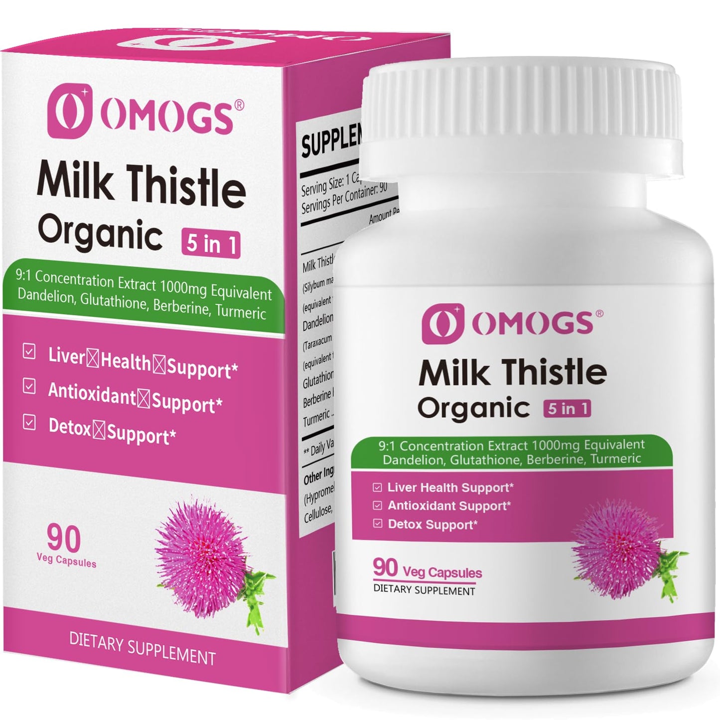 OMOGS Organic Milk Thistle Liver Support - 90 Capsules | Detox and Repair