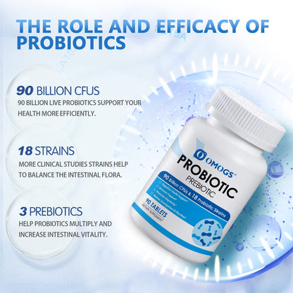 OMOGS Probiotics 90B CFUs – 18 Strains, 3 Organic Prebiotics & Vitamin C | 90 Tablets