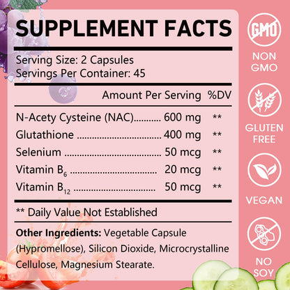 OMOGS Glutathione & NAC Supplement – Liver Health, Antioxidant Support | Vegan & Gluten-Free