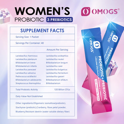OMOGS Women's Probiotic – 120 Billion CFUs, 18 Strains, 3 Prebiotics & Cranberry Extract for Immune, Digestive, Gut and Vaginal Health