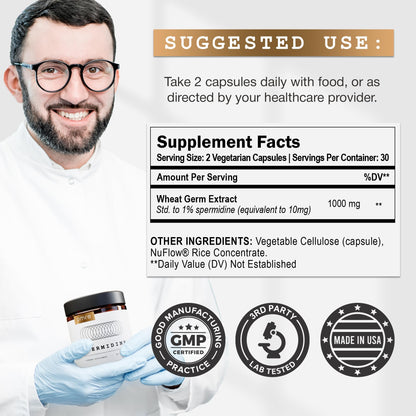 OMRE Spermidine Supplement - 10mg Natural Spermidine per Serving, 1000mg Wheat Germ Extract