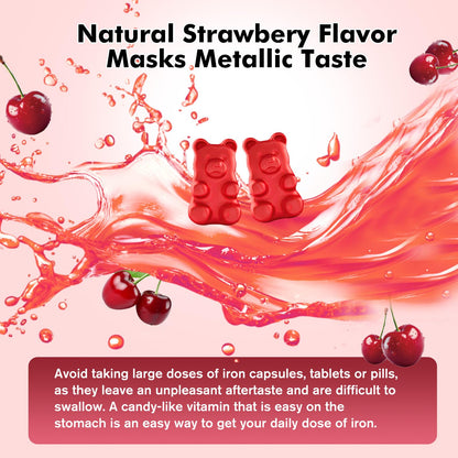 Iron Gummies for Adults & Kids – Cherry Flavor, Ferrous Bisglycinate