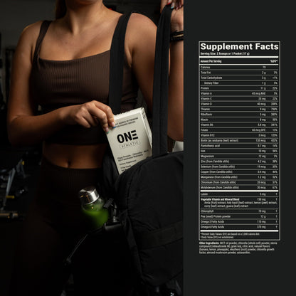 ON3 Athletic Protein Greens Supplement – Chlorella, Eleuthero & MCT Powder (5 Servings, Herbal)