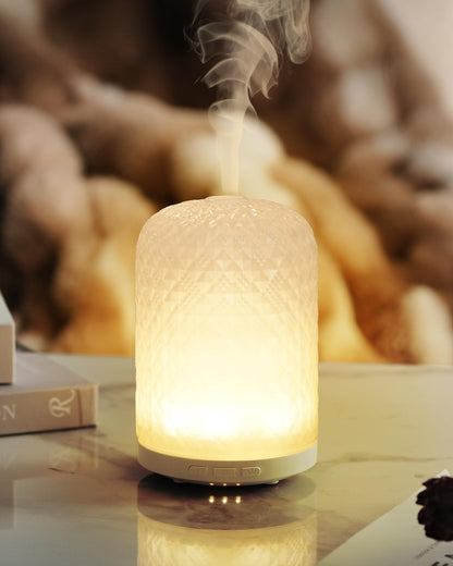 Onaboviva Essential Oil Diffuser – 2.4MHz Ultrasonic, 120ml Glass Diffuser, Auto Shut-Off, 3 Timers, BPA-Free, Home Office Spa
