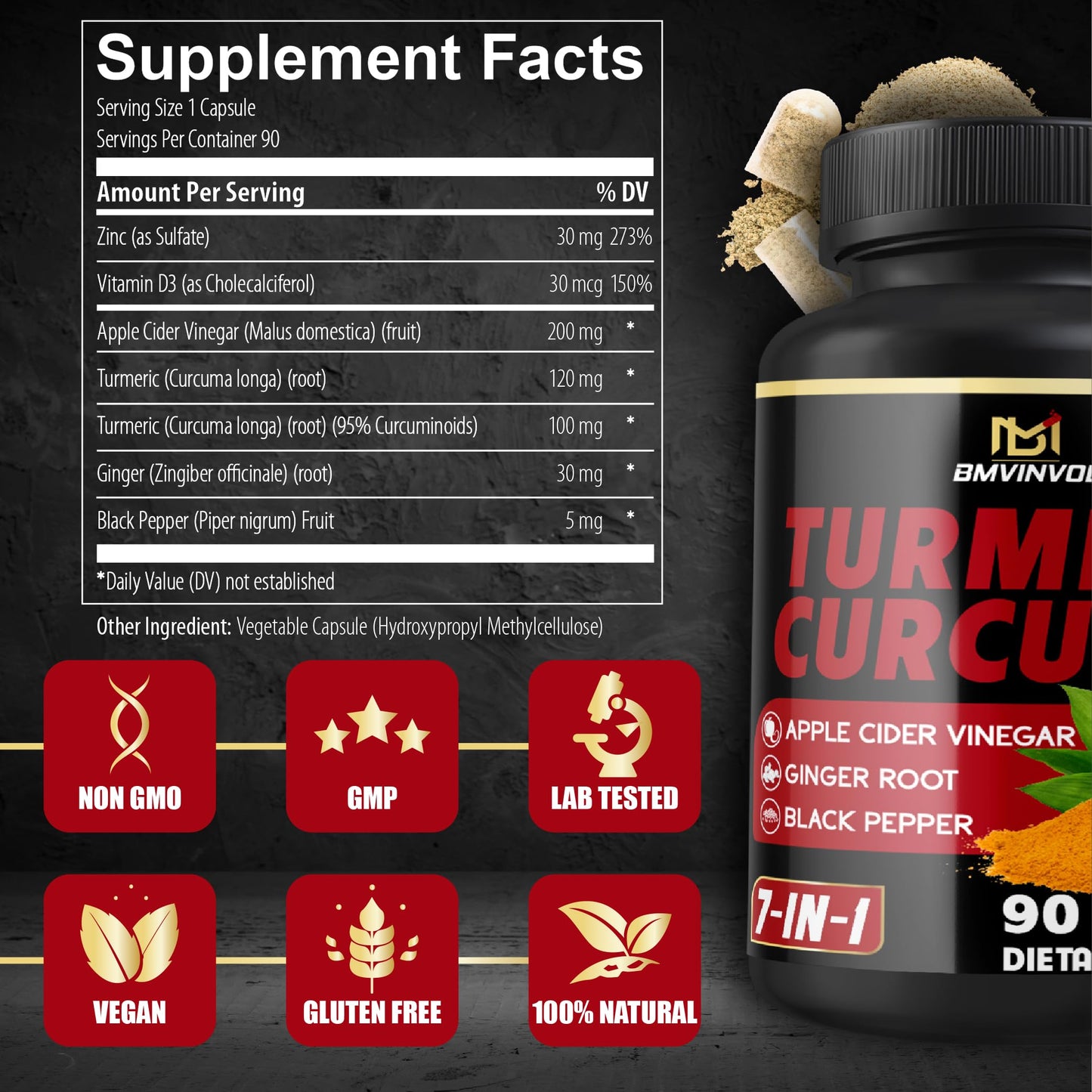 Turmeric Curcumin 95% Curcuminoids + Ginger & Black Pepper – 90 Count (3-Month Supply)