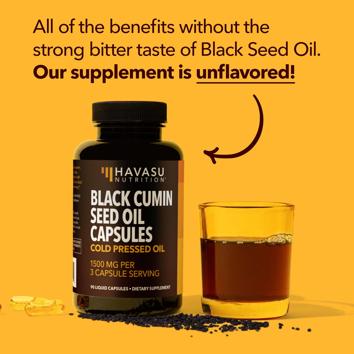 Cold Pressed Black Seed Oil Capsules 1500mg | Immune Support, Digestive Health & Hair & Skin - Nigella Sativa