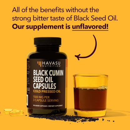 Cold Pressed Black Seed Oil Capsules 1500mg | Immune Support, Digestive Health & Hair & Skin - Nigella Sativa