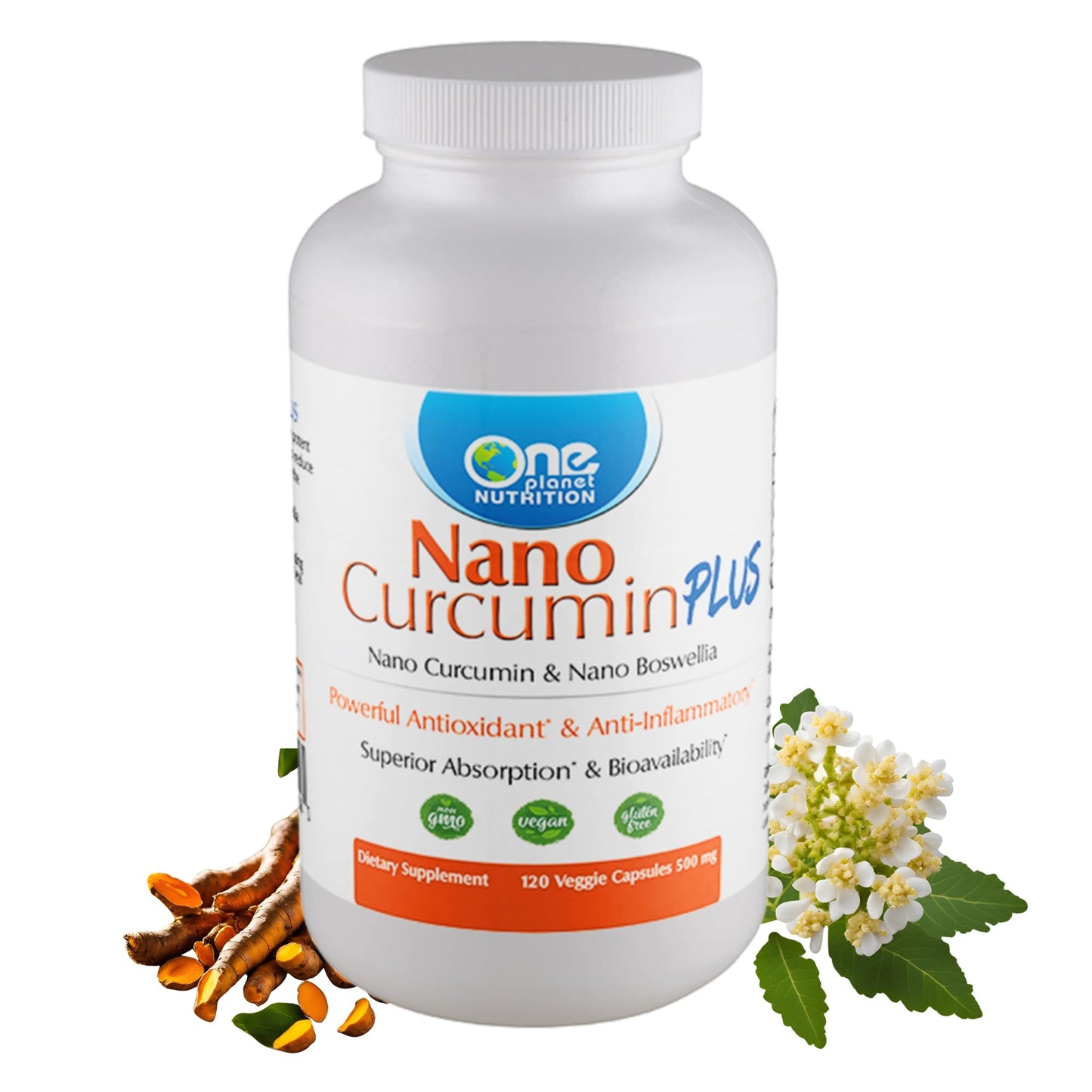 One Planet Nutrition Nano Curcumin Plus – 500 mg Veggie Capsules (240 Servings) | Joint & Immune Support