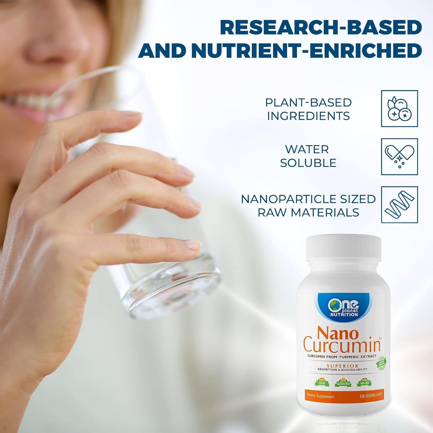 One Planet Nutrition Nano Curcumin 500 mg Veggie Capsules – High Absorption, 120 Servings