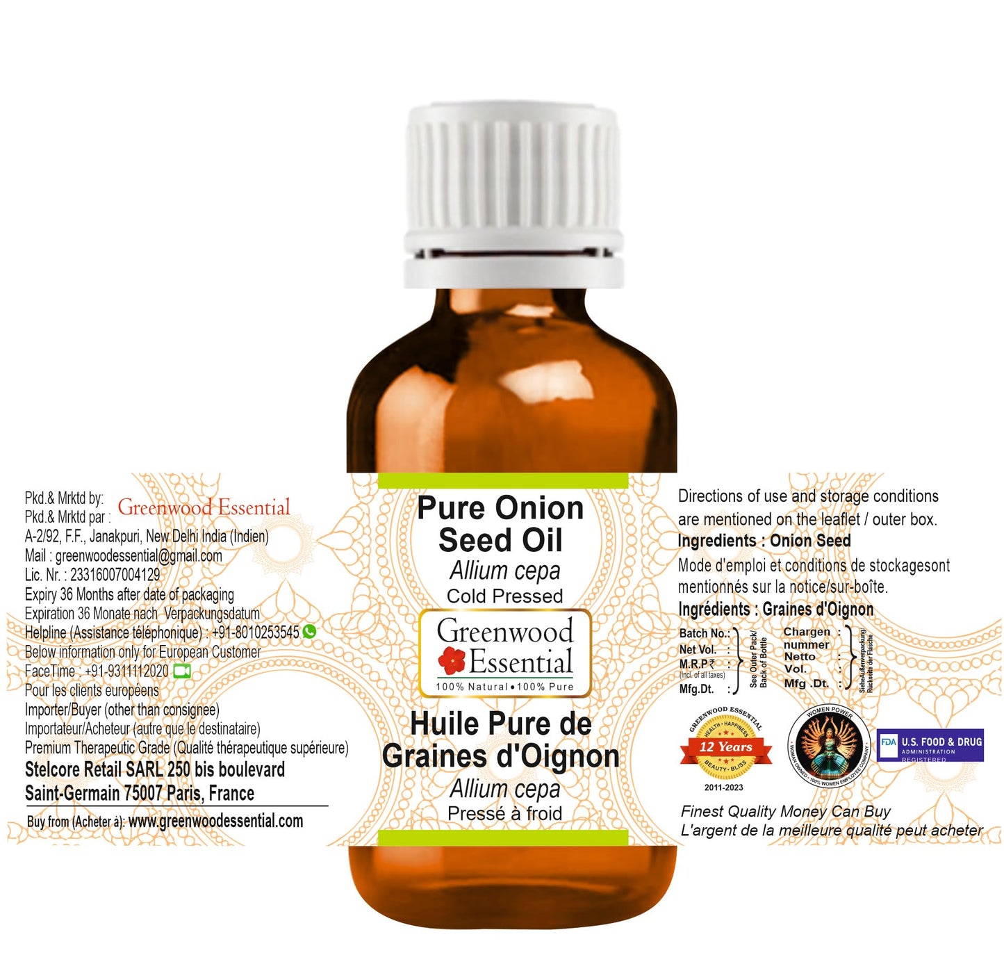 Greenwood Essential Onion Seed Oil (Allium cepa) – Cold-Pressed 10ml | Pure Carrier Oil