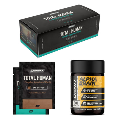 ONNIT Alpha Brain Bundle: 30-Count Nootropic + Total Human Day/Night Packs