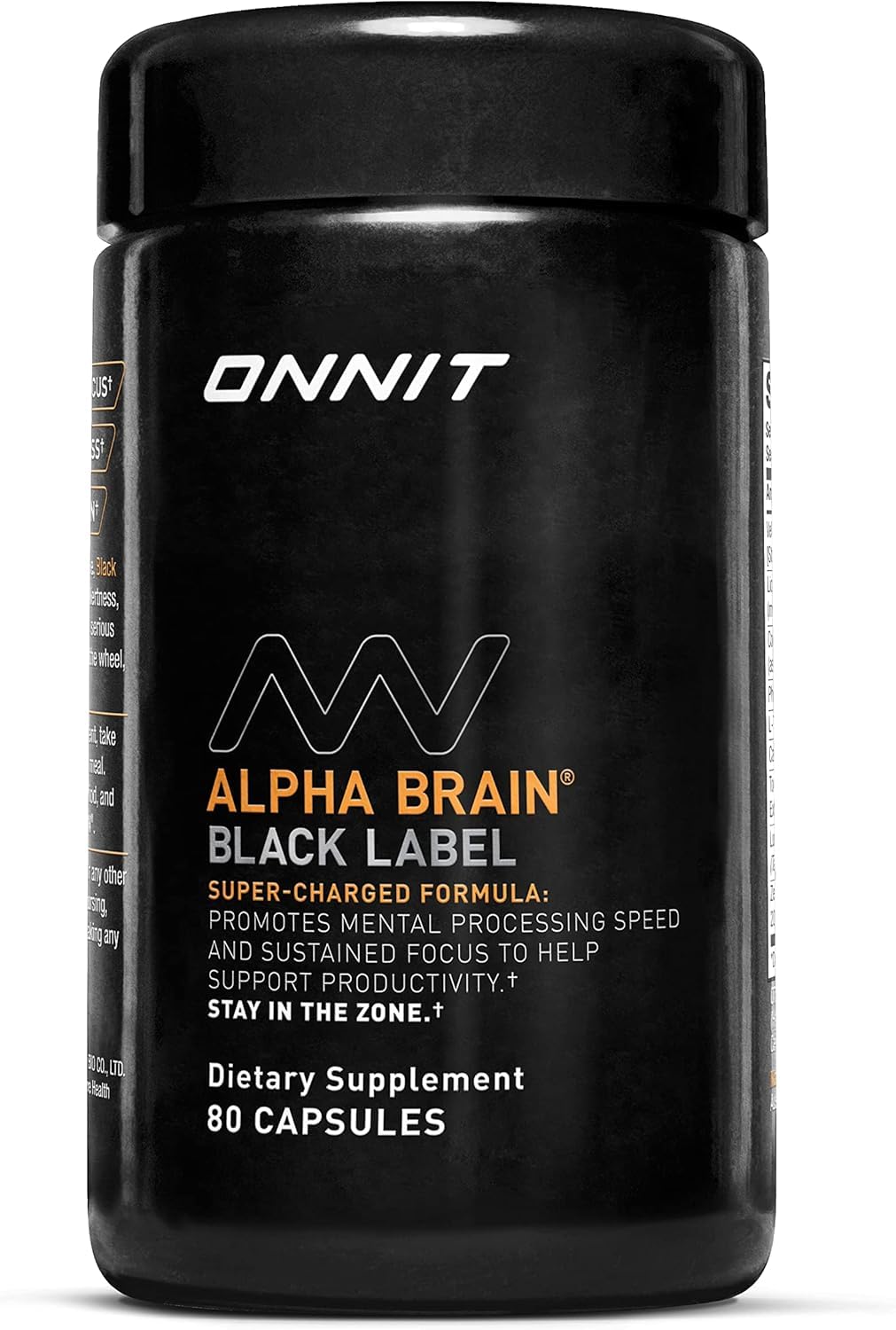 ONNIT Alpha Brain Black Label Capsules – Non-GMO Citicoline Brain Support for Focus & Clarity | 80 Count