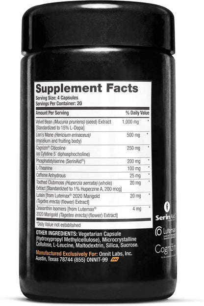 ONNIT Alpha Brain Black Label Capsules – Non-GMO Citicoline Brain Support for Focus & Clarity | 80 Count