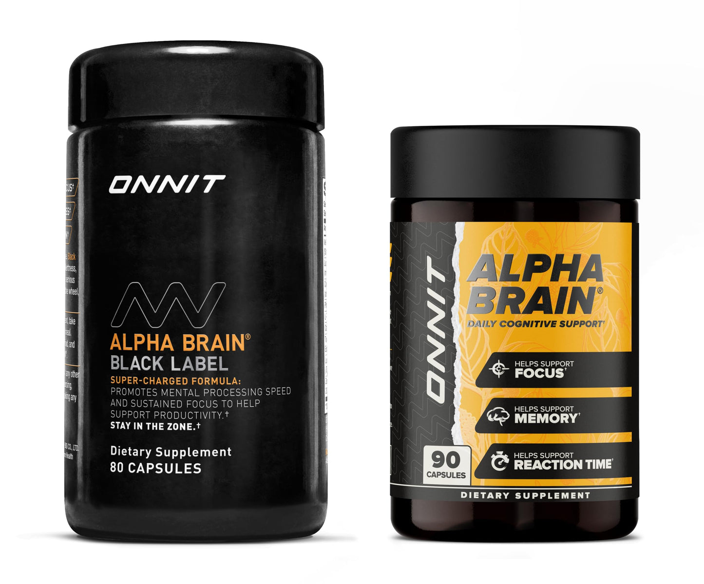 ONNIT Premium Alpha Brain Bundle – 90 Count + Black Label 80 Count Nootropic Brain Supplement