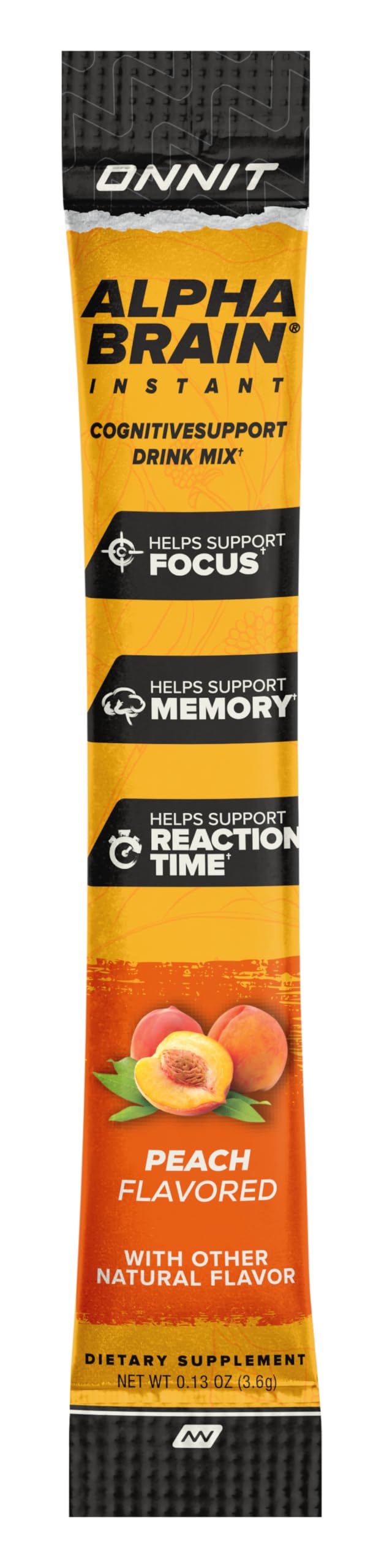 ONNIT Alpha Brain Instant Peach Nootropic Drink Mix for Focus, Memory & Clarity – 30 Packets