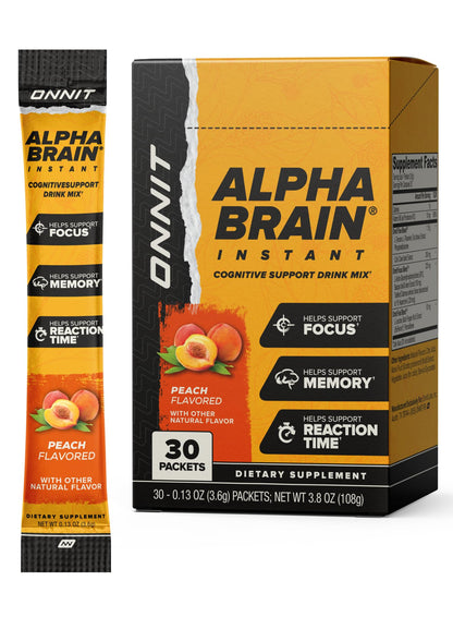 ONNIT Alpha Brain Instant Peach Nootropic Drink Mix for Focus, Memory & Clarity – 30 Packets