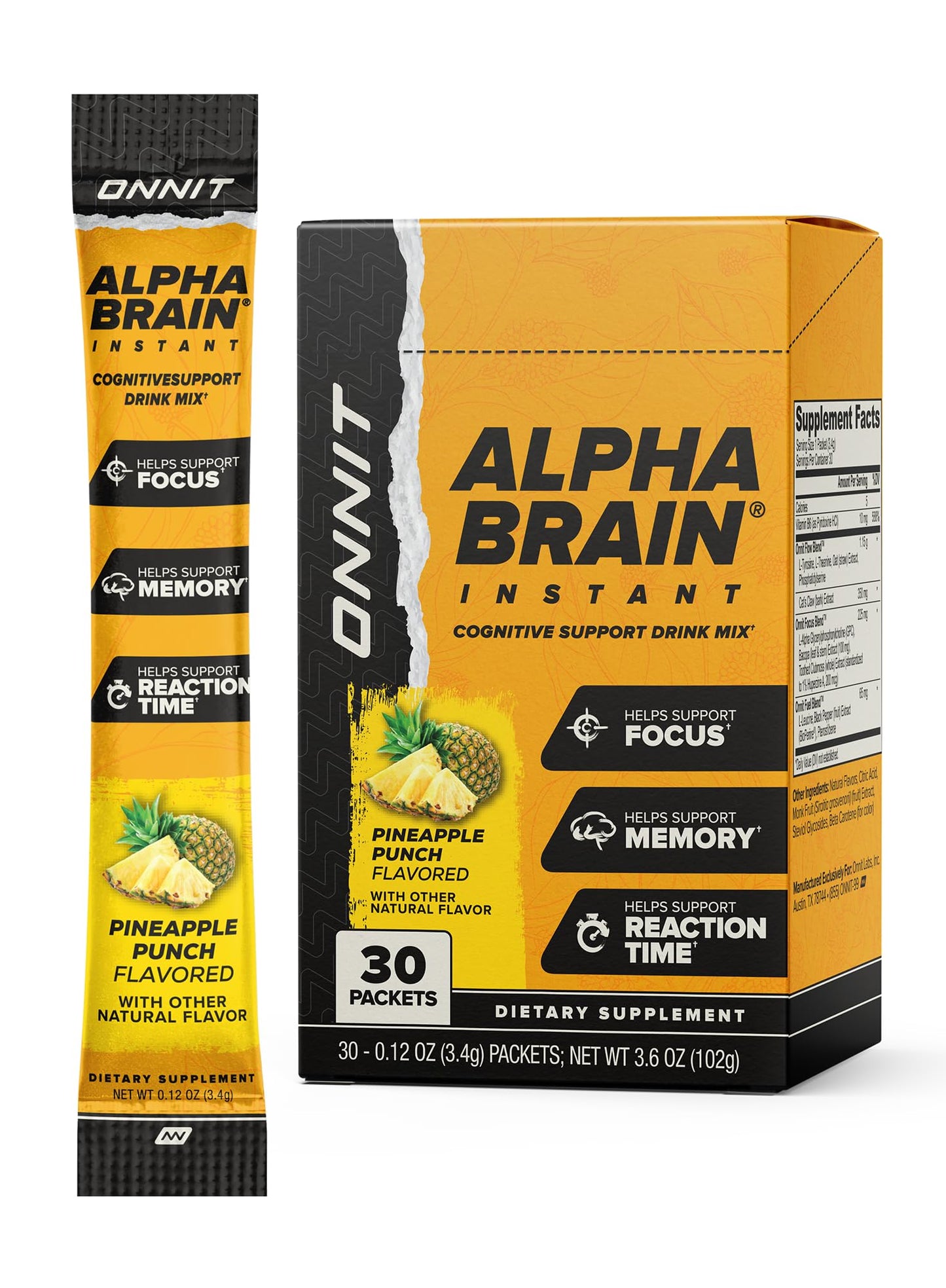 ONNIT Alpha Brain Instant Pineapple Punch – Nootropic Brain Booster for Focus & Clarity | 30 Count
