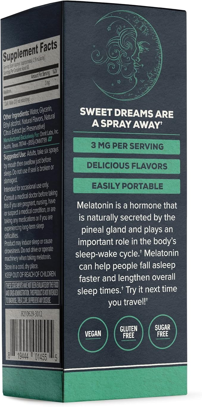 ONNIT Melatonin Instant Spray – 3 mg per Spray, Mint Flavor, IGEN Non-GMO Tested, 1 fl oz