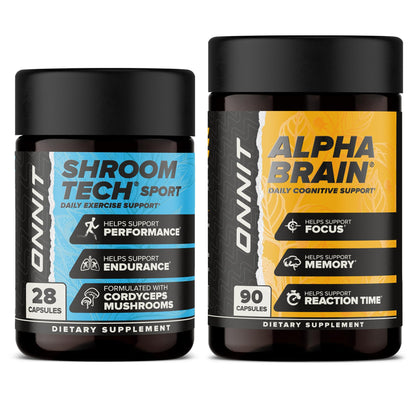 ONNIT Premium Alpha Brain Bundle – 90 Count Alpha Brain + 28 Count Shroom Tech Sport