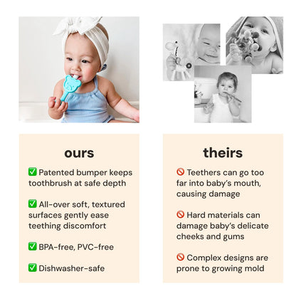 oogiebear Infant-to-Toddler Teether Toothbrush – 0-2 Years | 360° Soft Silicone, Teddy Bear Design