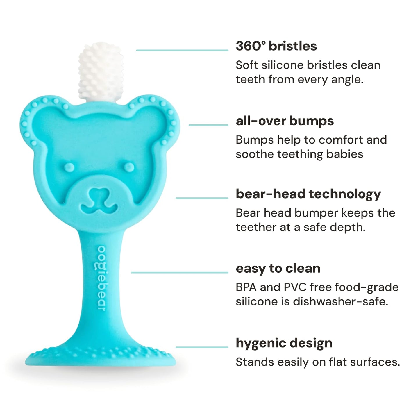 oogiebear Infant-to-Toddler Teether Toothbrush – 0-2 Years | 360° Soft Silicone, Teddy Bear Design